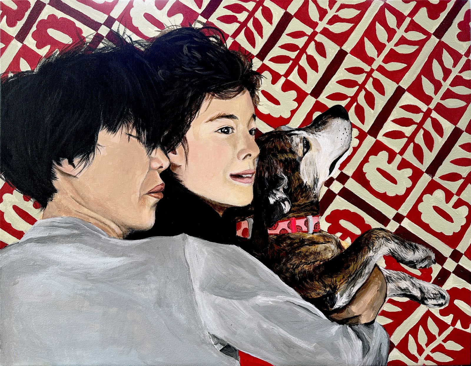 Painting of two figures in close, intimate connection.