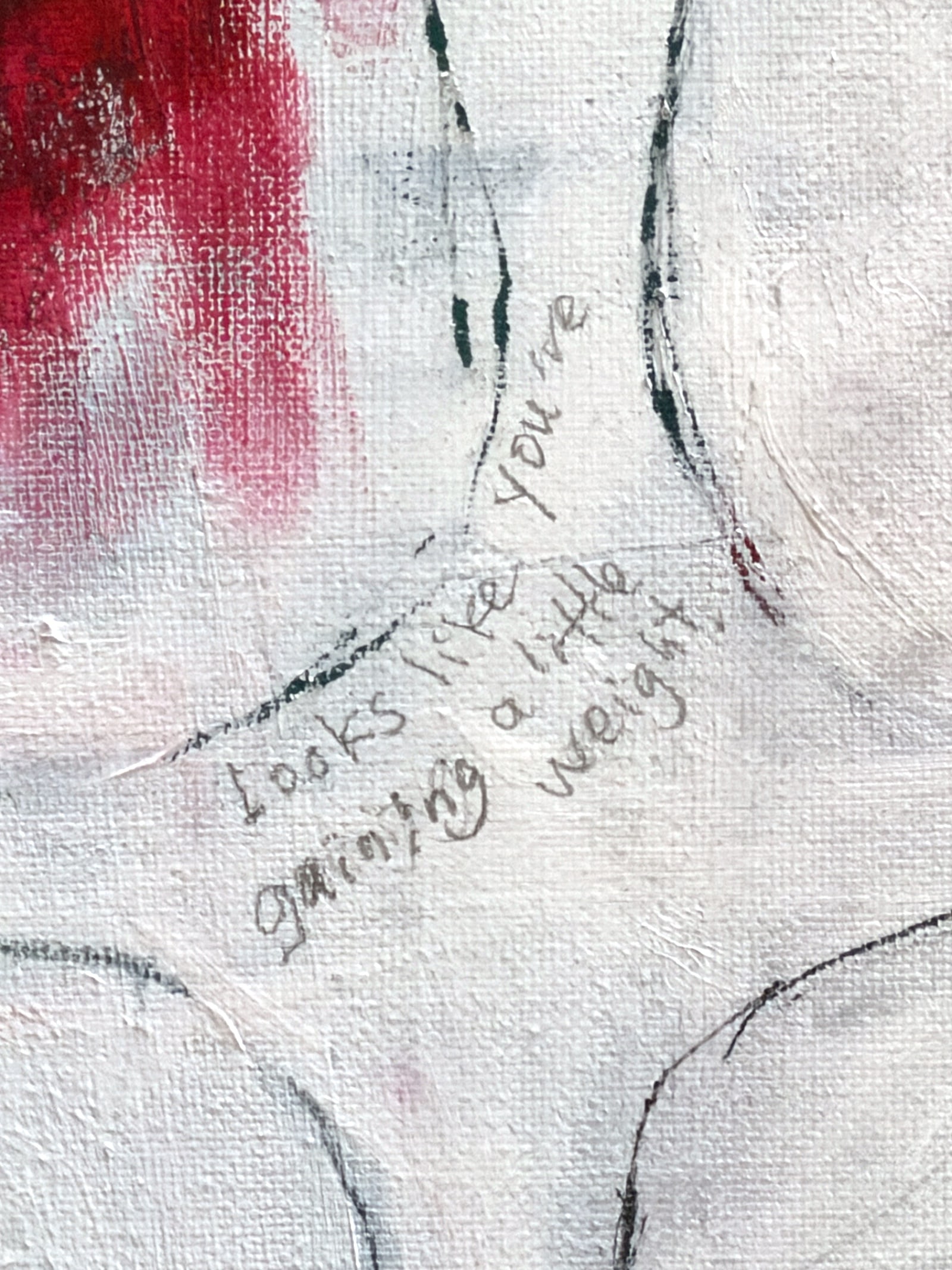 Close-up detail 5 of You Are Being So Dramatic, showing the handwritten comments.